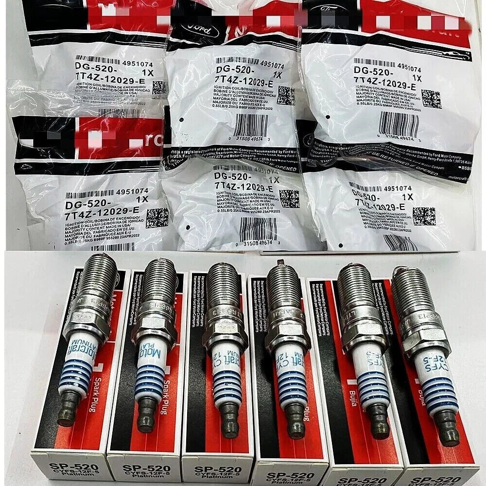 Motorcraft Platinum Spark Plug SP520 and DG520 Ignition Coils (Pack of 6)